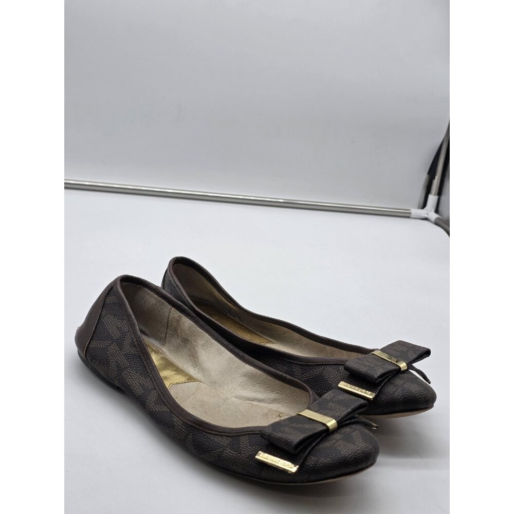 Michael Kors Shoes Womens Size 9 Brown MK Logo Ballet Flats Bow Damaged